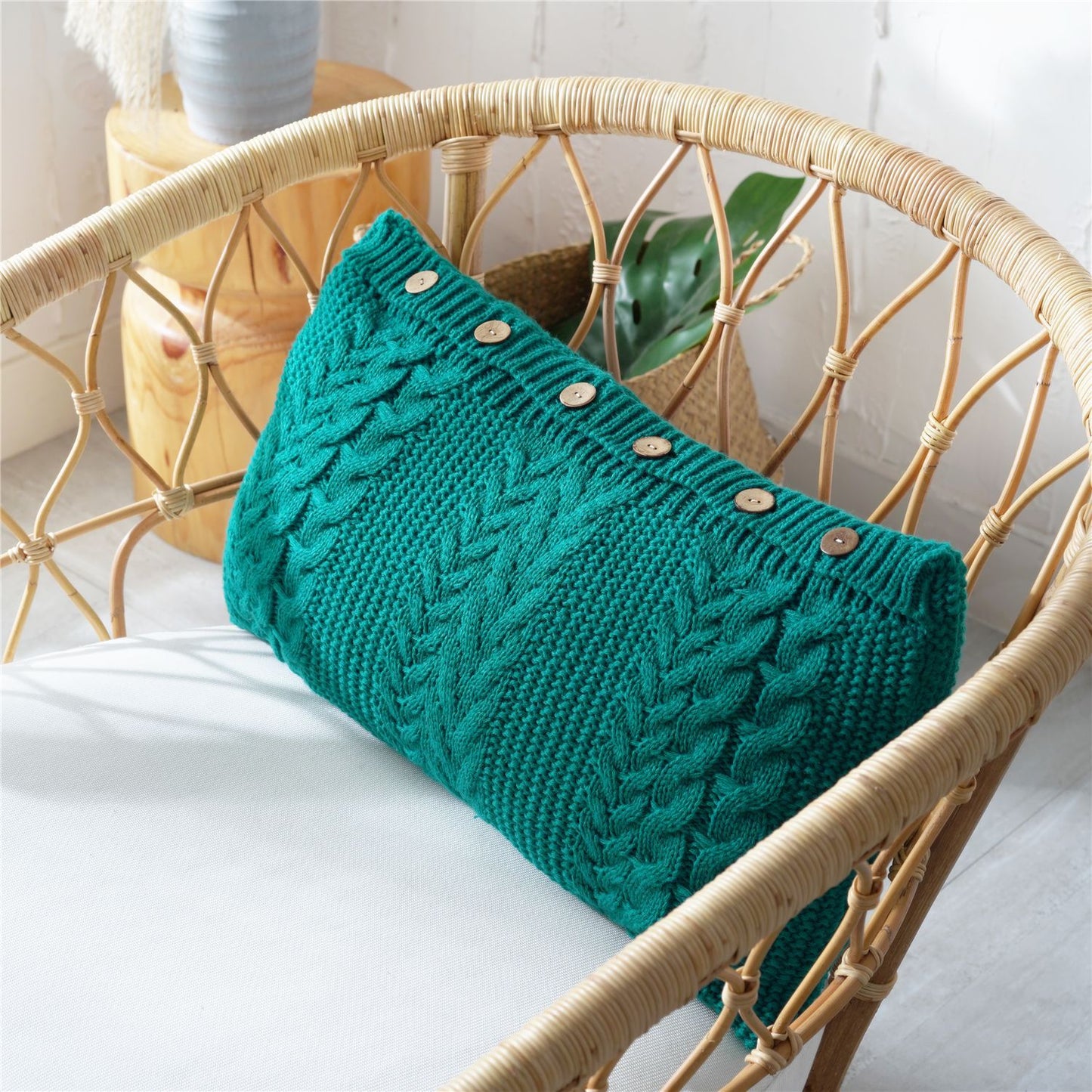 Zoholife Knitted Boho Lumbar Decorative Throw Pillow Cover for Bed Bedroom Neutral Accent Cushion Cover Woven Pillow Case with Insert, 14“X 26”, Multicolored