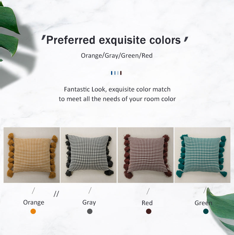 European style light luxury tassel knitted pillow lumbar sofa living room office pillowcase cushion