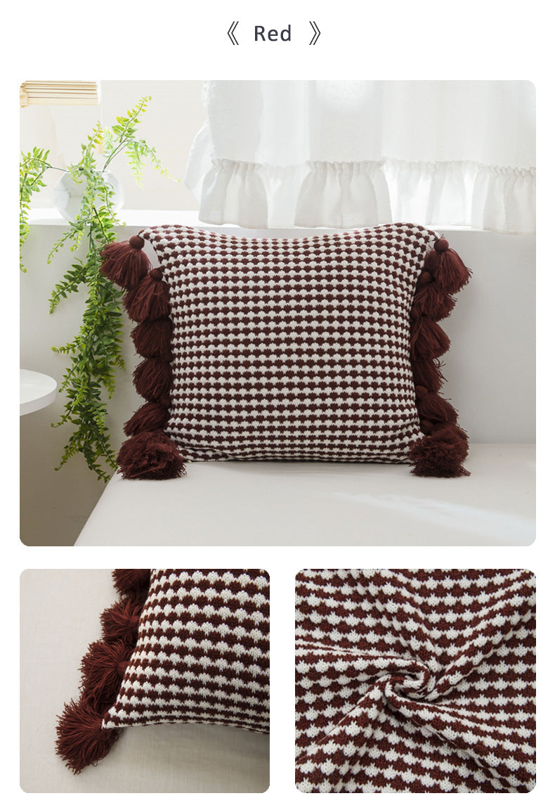 European style light luxury tassel knitted pillow lumbar sofa living room office pillowcase cushion