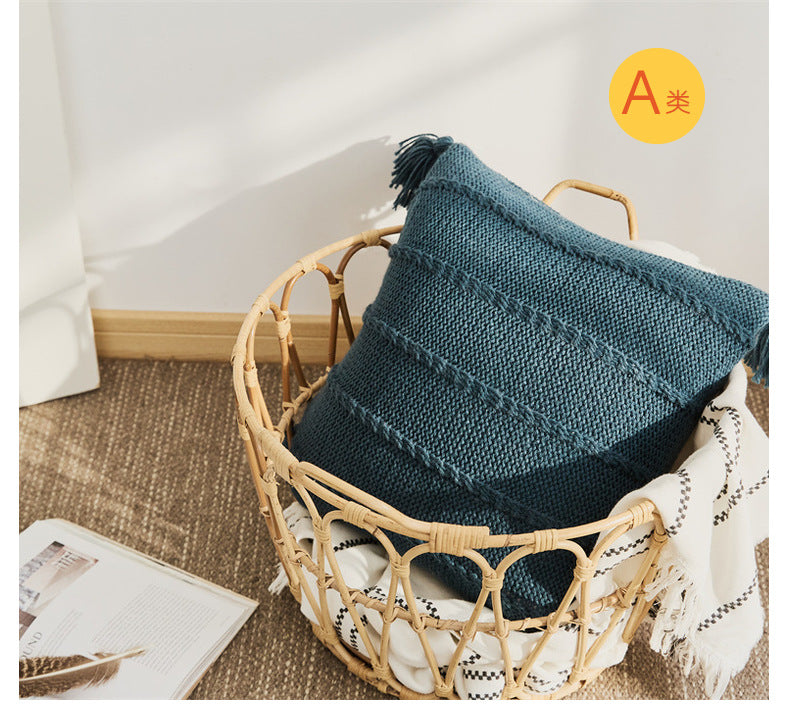 Zoholife Ins knitted Tassel Pillow Set B&B sofa Cushion Backrest Lumbar Pillow Bay window Bed Cushion 17"x 17"