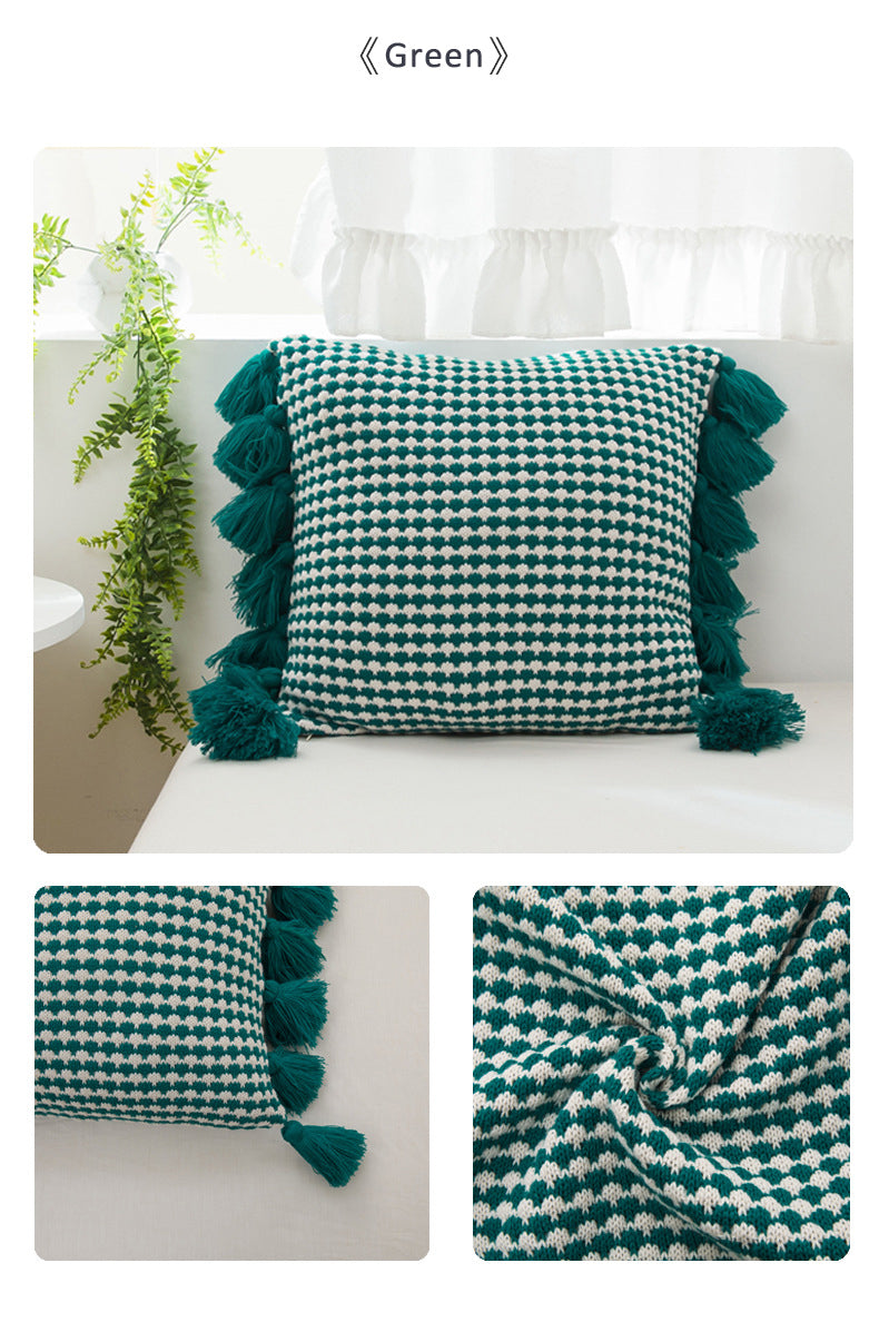 European style light luxury tassel knitted pillow lumbar sofa living room office pillowcase cushion