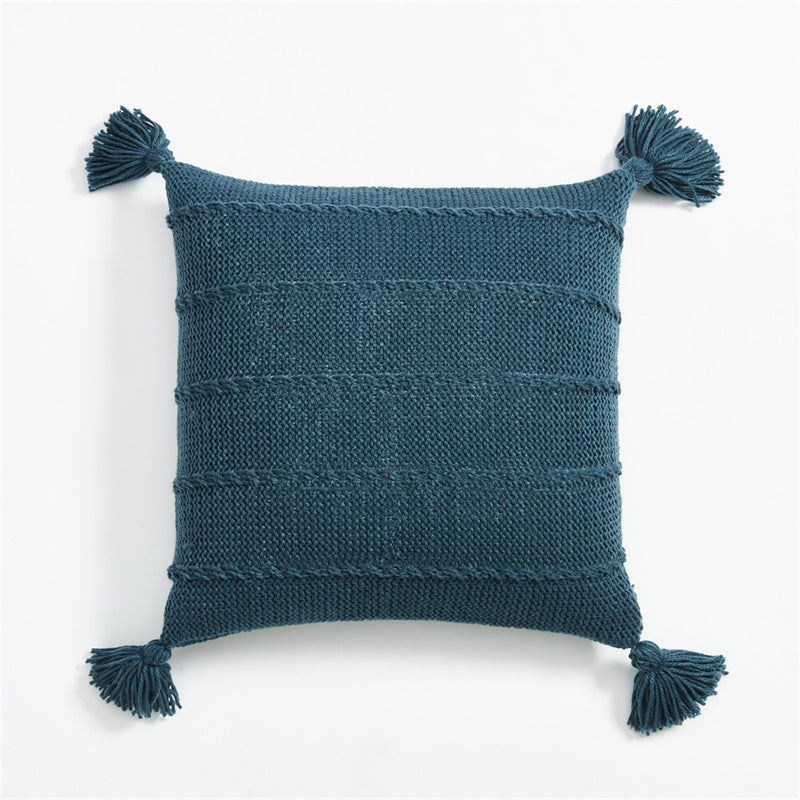 Zoholife Ins knitted Tassel Pillow Set B&B sofa Cushion Backrest Lumbar Pillow Bay window Bed Cushion 17"x 17"