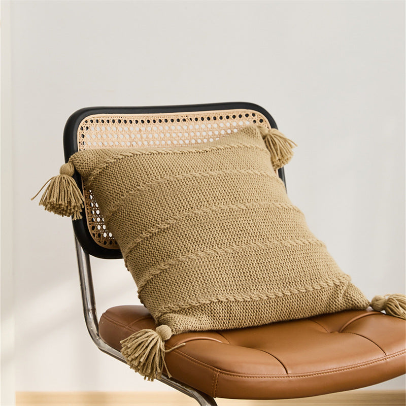 Zoholife Ins knitted Tassel Pillow Set B&B sofa Cushion Backrest Lumbar Pillow Bay window Bed Cushion 17"x 17"