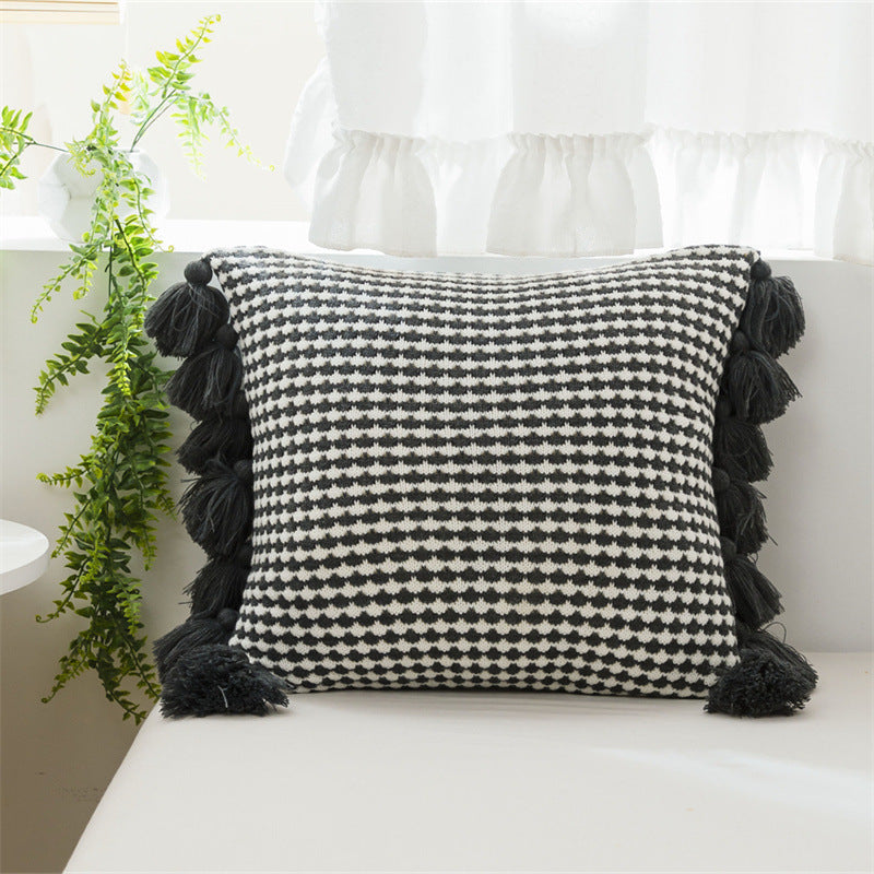 European style light luxury tassel knitted pillow lumbar sofa living room office pillowcase cushion