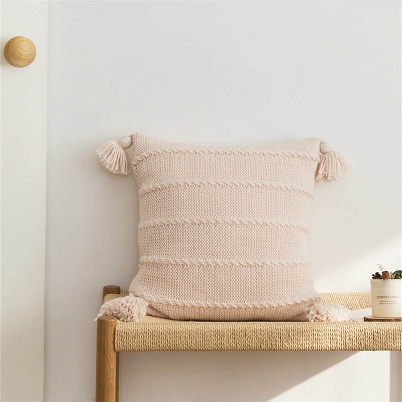 Zoholife Ins knitted Tassel Pillow Set B&B sofa Cushion Backrest Lumbar Pillow Bay window Bed Cushion 17"x 17"