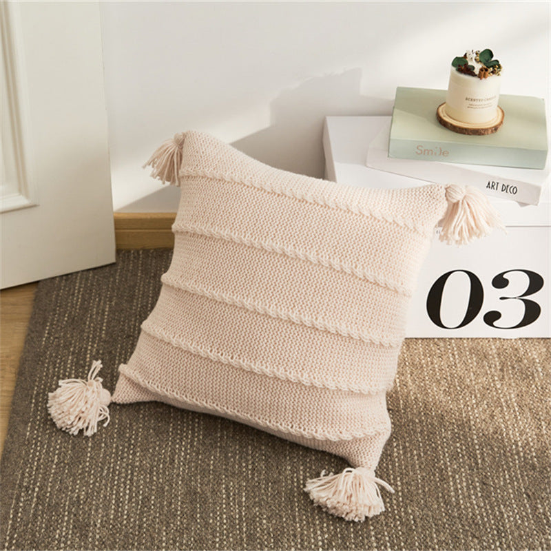 Zoholife Ins knitted Tassel Pillow Set B&B sofa Cushion Backrest Lumbar Pillow Bay window Bed Cushion 17"x 17"