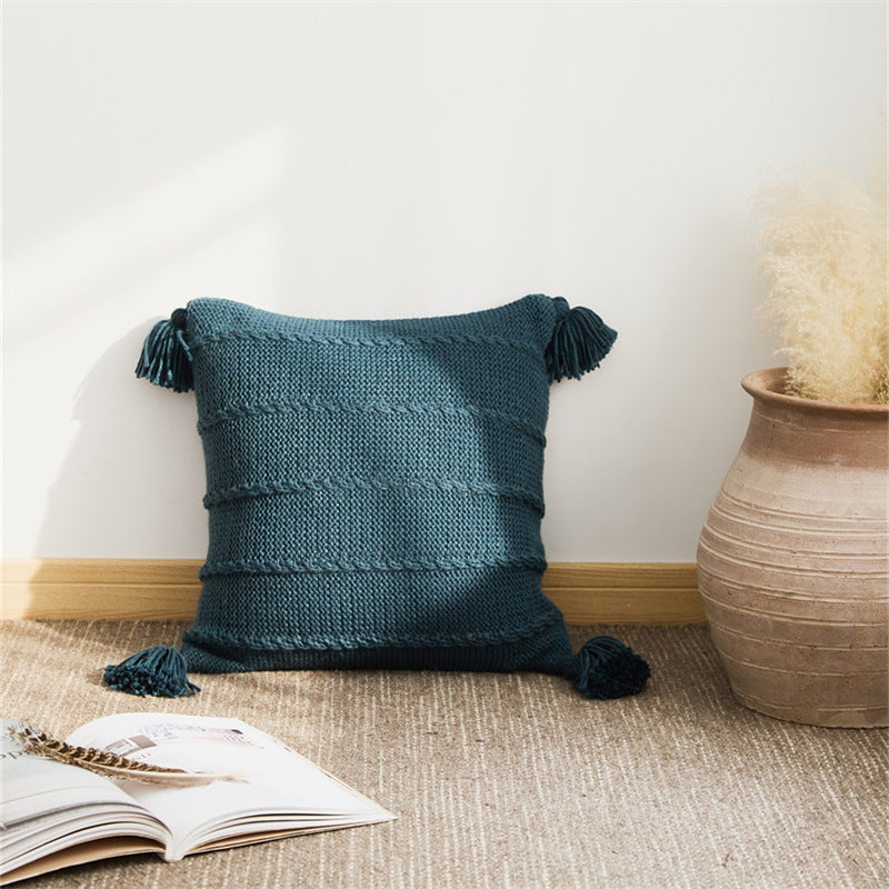 Zoholife Ins knitted Tassel Pillow Set B&B sofa Cushion Backrest Lumbar Pillow Bay window Bed Cushion 17"x 17"
