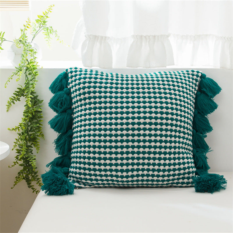 European style light luxury tassel knitted pillow lumbar sofa living room office pillowcase cushion