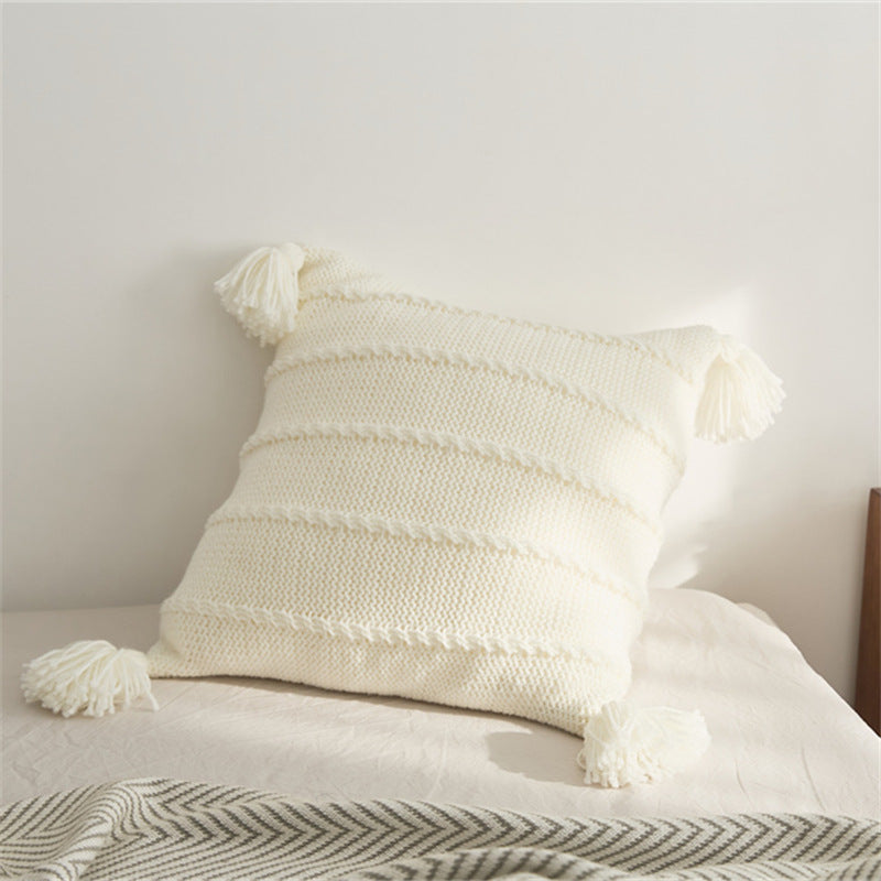 Zoholife Ins knitted Tassel Pillow Set B&B sofa Cushion Backrest Lumbar Pillow Bay window Bed Cushion 17"x 17"