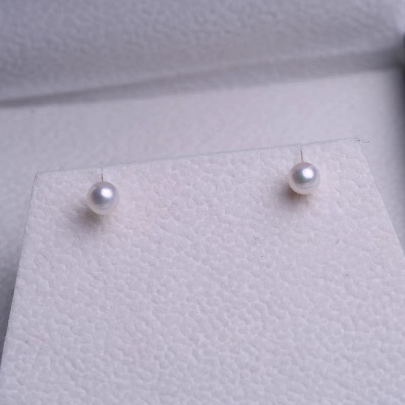 4-5mm Round Strong Highlight 5A Natural Freshwater Pearls Sterling Silver Small Earrings