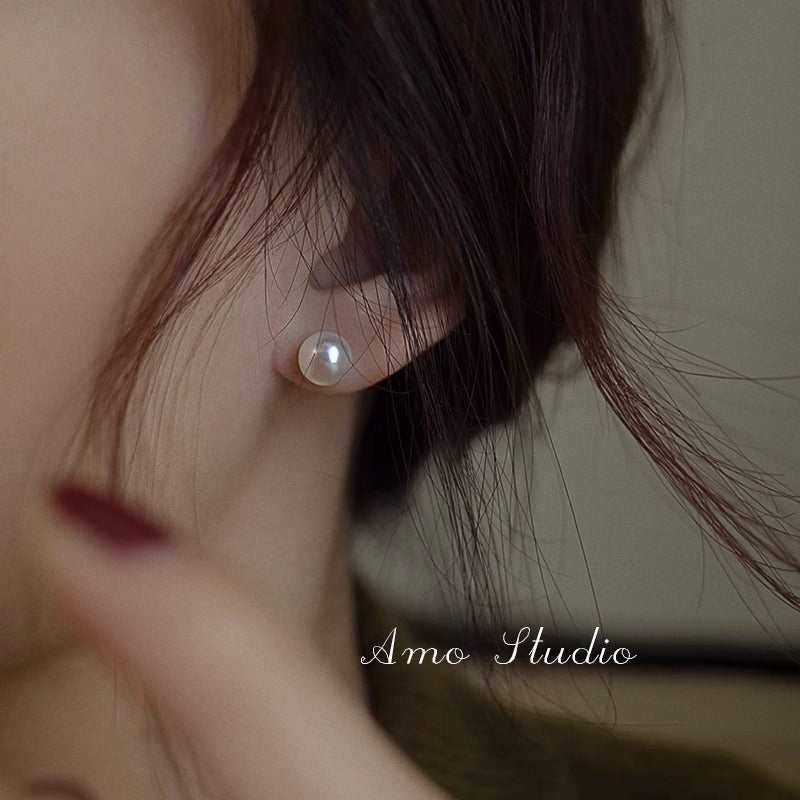 High-quality 6A strong light Zhuji natural freshwater flat round pearl sterling silver earrings 5-11mm simple earrings