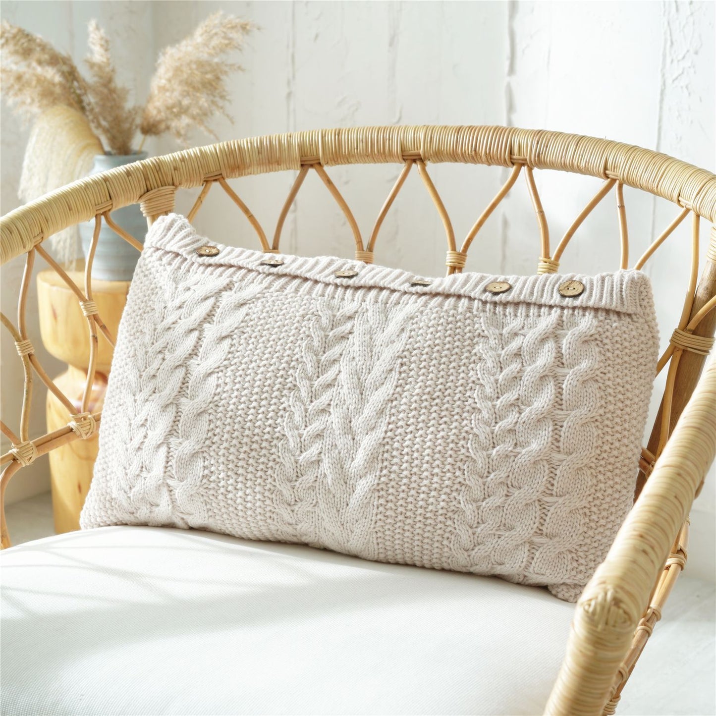 Zoholife Knitted Boho Lumbar Decorative Throw Pillow Cover for Bed Bedroom Neutral Accent Cushion Cover Woven Pillow Case with Insert, 14“X 26”, Multicolored