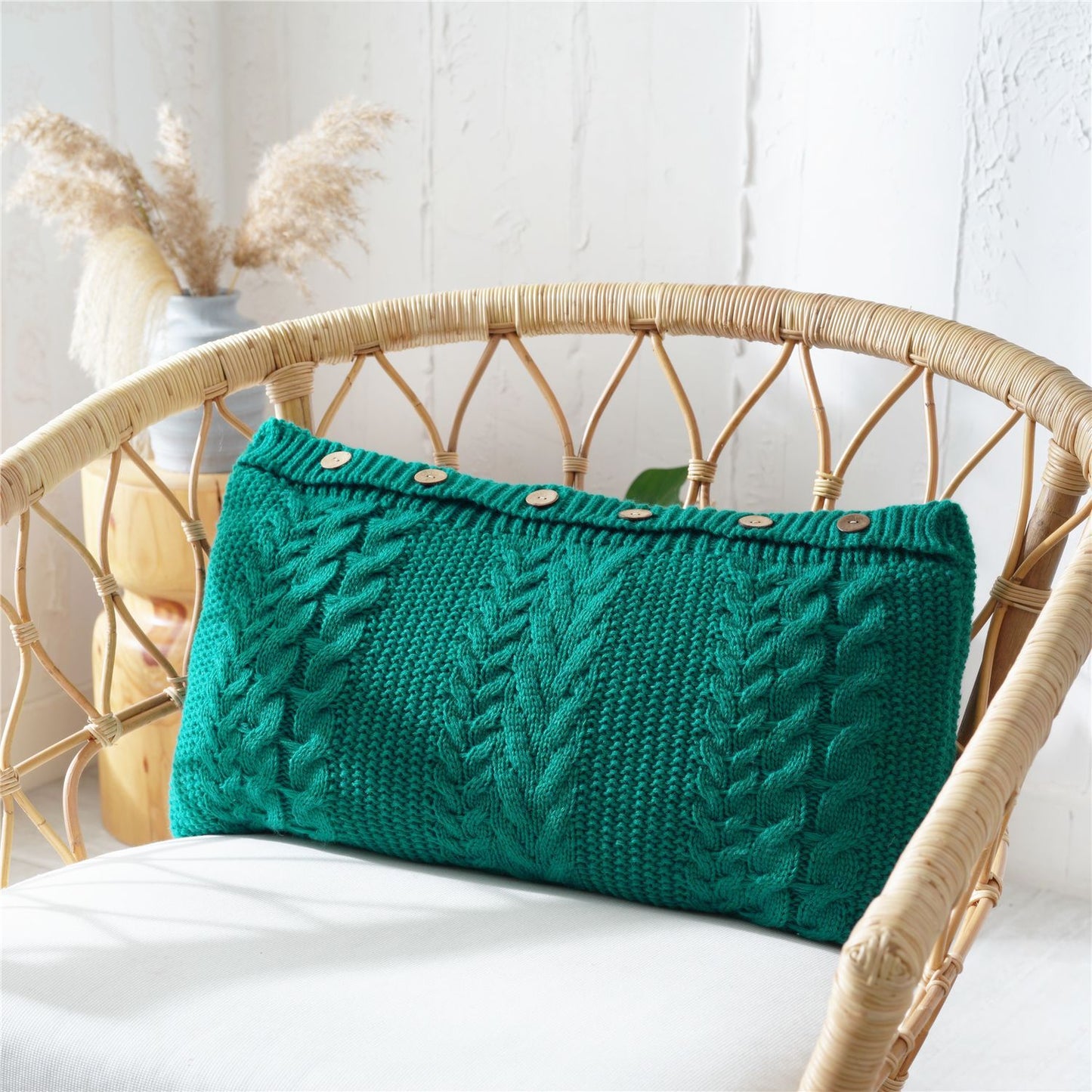 Zoholife Knitted Boho Lumbar Decorative Throw Pillow Cover for Bed Bedroom Neutral Accent Cushion Cover Woven Pillow Case with Insert, 14“X 26”, Multicolored