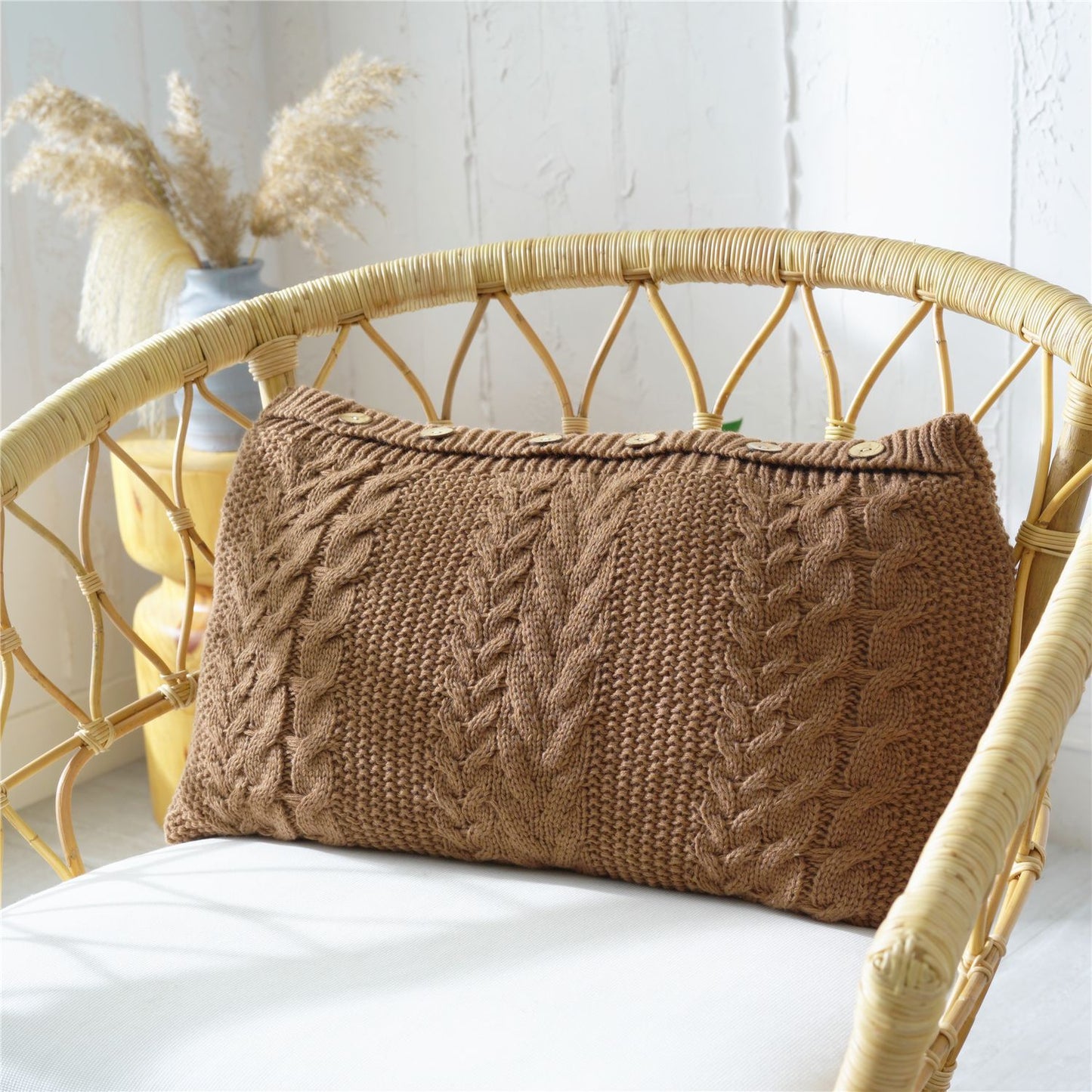 Zoholife Knitted Boho Lumbar Decorative Throw Pillow Cover for Bed Bedroom Neutral Accent Cushion Cover Woven Pillow Case with Insert, 14“X 26”, Multicolored