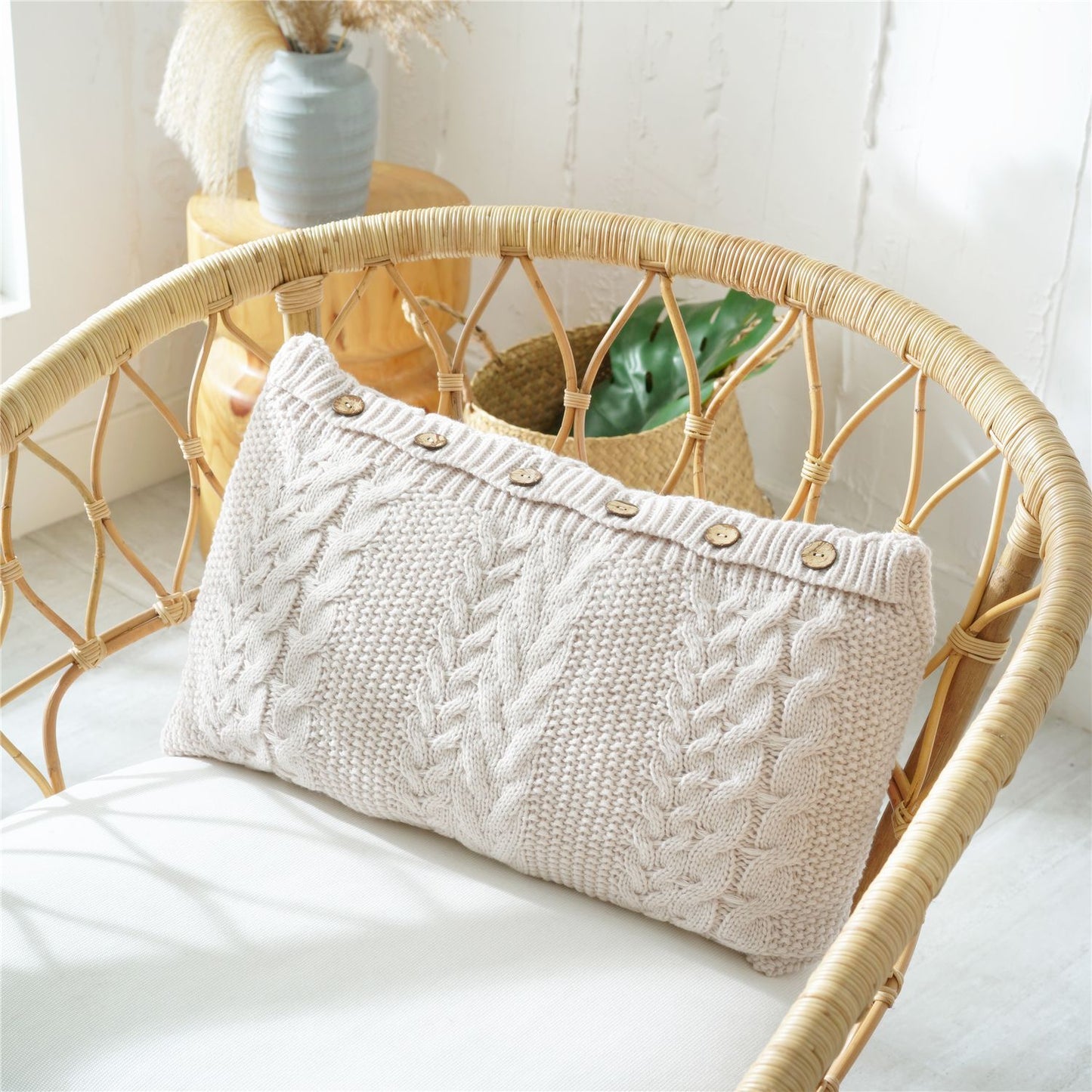 Zoholife Knitted Boho Lumbar Decorative Throw Pillow Cover for Bed Bedroom Neutral Accent Cushion Cover Woven Pillow Case with Insert, 14“X 26”, Multicolored
