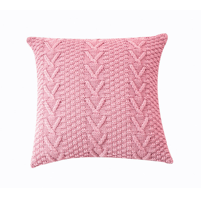 Zoholife V-pattern Decorative Cotton Knitted Pillow Case Cushion Cover Double-Cable Sweater Throw Pillow Covers for Bed Couch 18" X 18"