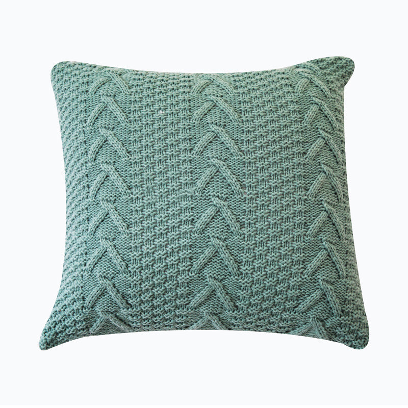Zoholife V-pattern Decorative Cotton Knitted Pillow Case Cushion Cover Double-Cable Sweater Throw Pillow Covers for Bed Couch 18" X 18"