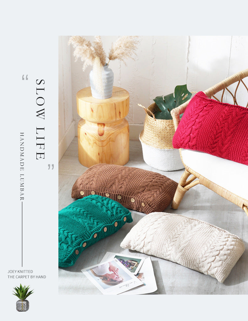 Zoholife Knitted Boho Lumbar Decorative Throw Pillow Cover for Bed Bedroom Neutral Accent Cushion Cover Woven Pillow Case with Insert, 14“X 26”, Multicolored