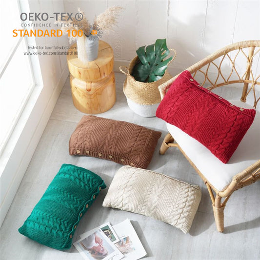 Zoholife Knitted Boho Lumbar Decorative Throw Pillow Cover for Bed Bedroom Neutral Accent Cushion Cover Woven Pillow Case with Insert, 14“X 26”, Multicolored