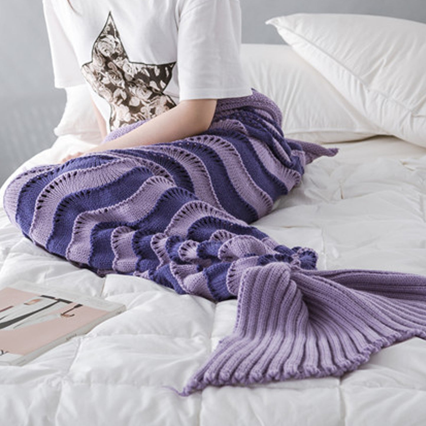 Zoholife Multi-color Mermaid Tail Blanket Crochet Mermaid Blankets Seasons Warm Soft Handmade Sleeping Bag Best Birthday for Baby Kids Teens Adult